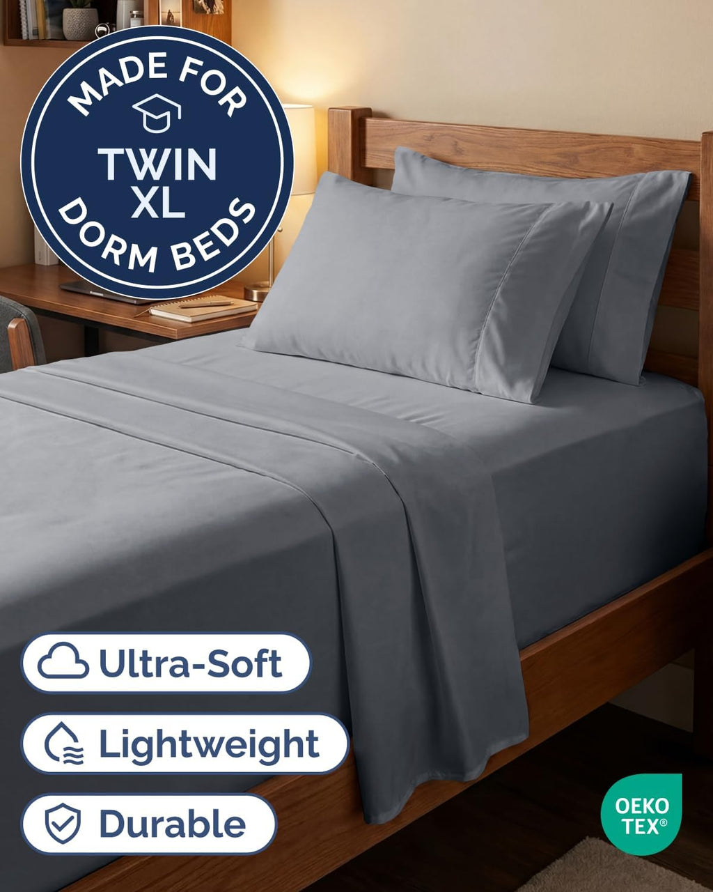 Skiennix Extra Deep Twin XL Sheet Set - 4-Piece Breathable Cooling Bedding - Soft, Wrinkle-Free, Steel Blue
