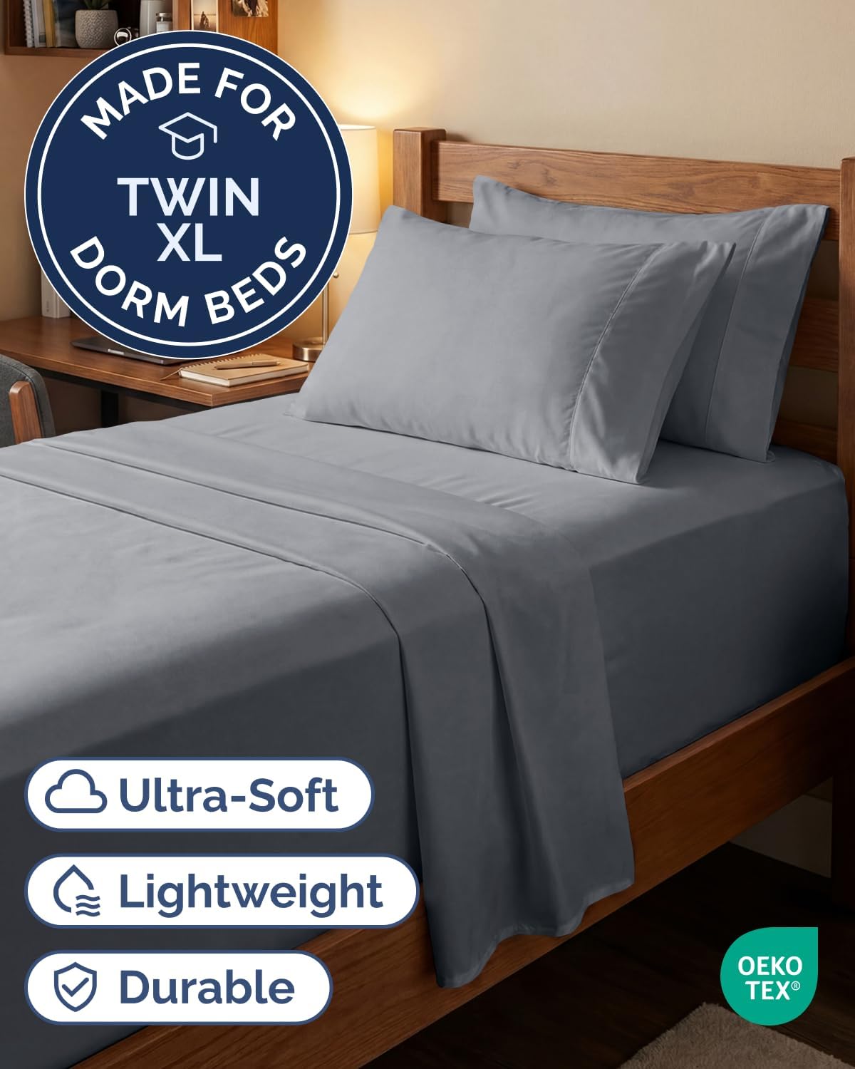 Skiennix Extra Deep Twin XL Sheet Set - 4-Piece Breathable Cooling Bedding - Soft, Wrinkle-Free, Steel Blue