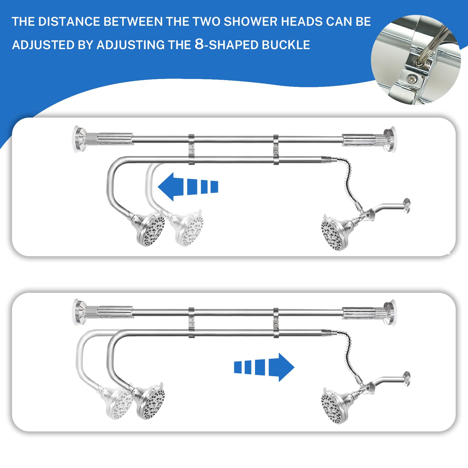 OURBAOFU Tandem Shower Heads, Double Shower Head for Couples, Dual Shower Head System for Two People, High Pressure and Adjustable Double Shower Heads (Silver)