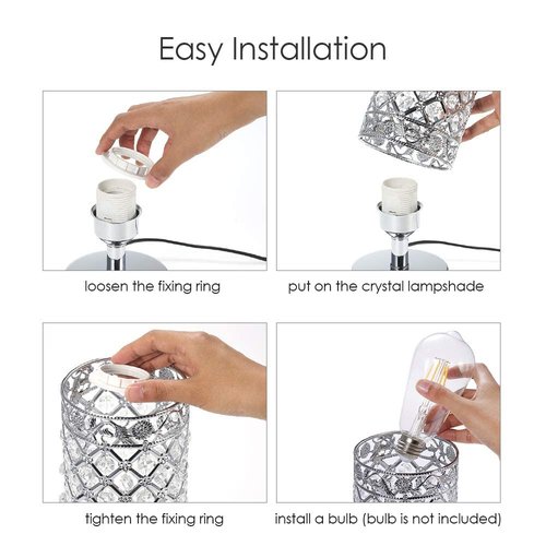 Tomshine USB Crystal Table Lamp Set of 2 Bedside Lamp with USB Charging Ports, Modern Elegant Nightstand Lamp Desk Lamps，Silver Crystal Lamps for Bedroom Living Room Home Office (Silver)