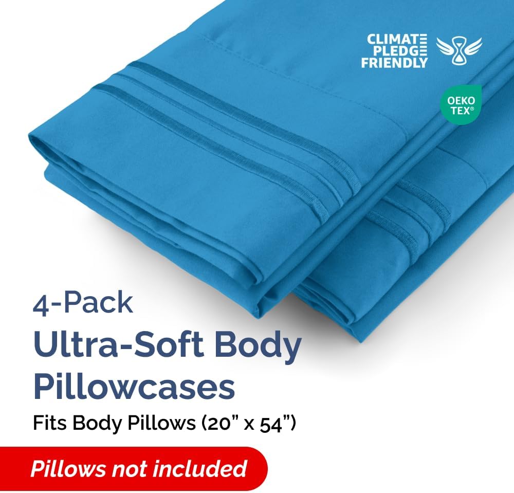 Skiennix Body Pillowcases Set of 4 | Soft, Breathable Covers for Side Sleepers - 20x54, Denim Blue