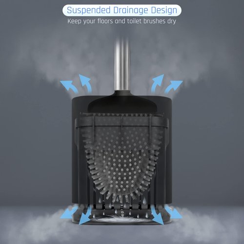 Sellemer Toilet Brush and Holder Set - Flexible Toilet Bowl Brush Head with Silicone Bristles, Compact Size for Storage and Organization, Ventilation Slots Base (2 Pack, Black)