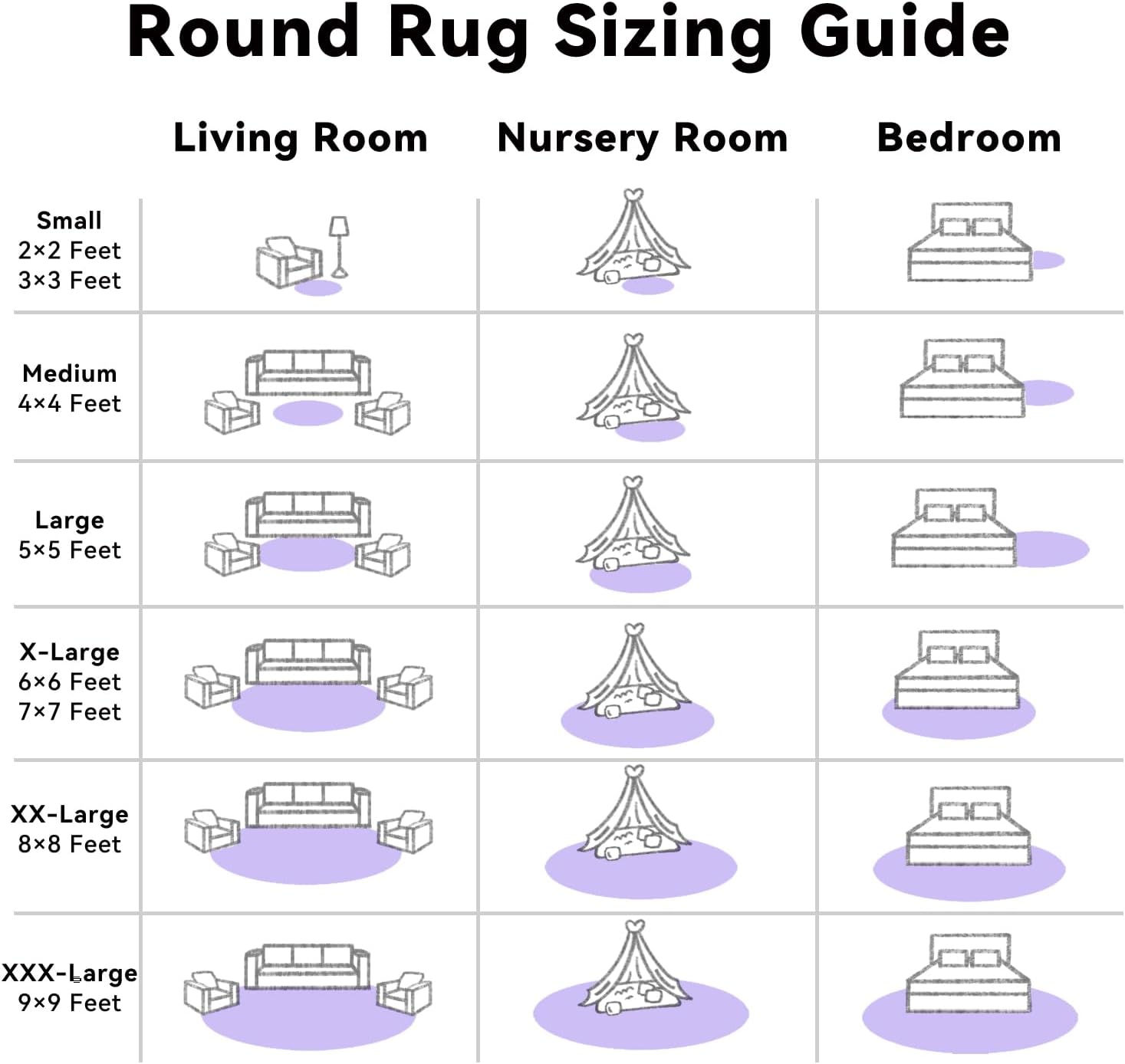 OLANLY Round Light Purple Area Rug - Soft, Fluffy, Machine Washable 9 ft Carpet for Bedroom & Living Room