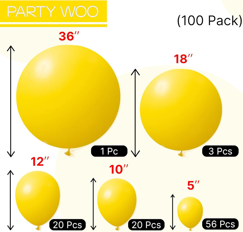 PartyWoo Yellow Balloons - 100 Pcs Matte Light Yellow Latex Balloon Arch Kit | Various Sizes for Celebrations