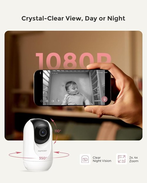 Momcozy Smart WiFi Baby Monitor - 1080P Camera with Night Vision & 2-Way Talk | 5" Screen, Motion Detection
