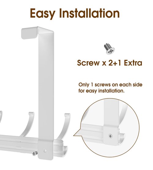 CHAUNCEY HOME Over The Door Hooks Hanger with Extended Arms, Fit 1 3/8" Door, Tool-Free Assembly, F7U, Towel Rack Organizer Holder - Glossy White