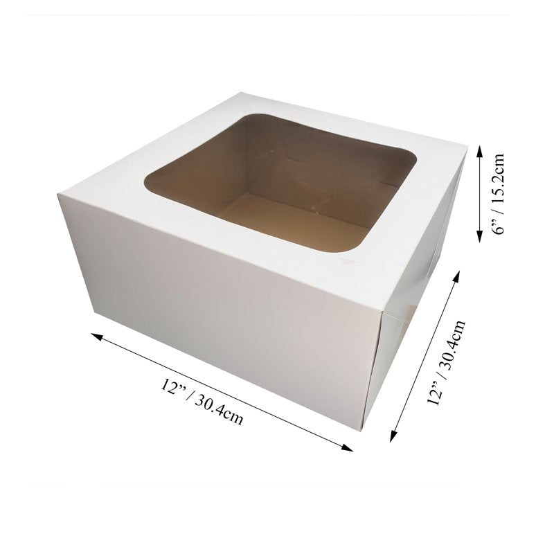 White Cake Boxes with Windows - 12x12x6 Inch, 2 Count