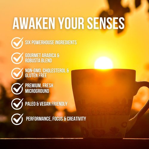 Grateful Earth Mushroom Coffee, Espresso Instant Coffee with Cinnamon, Turmeric, Lion’s Mane Mushrooms, L-Theanine, Chaga Super Brain Blend, Energy & Immune Support, Dairy & Gluten Free, 2 Bags, 40 Ct