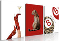 Skiennix Leopard Canvas Wall Art Set of 3 - Red Cheetah High Heel & Lucky 8 Ball Prints | 16x24 Inch Framed Decor for Girls' Bedroom