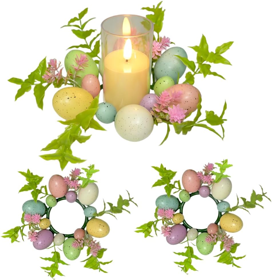 Spring Wreaths by 3Pcs | Easter Egg Candle Holder Rings - 9" Mini Pastel Decorations for Home & Table Centerpieces