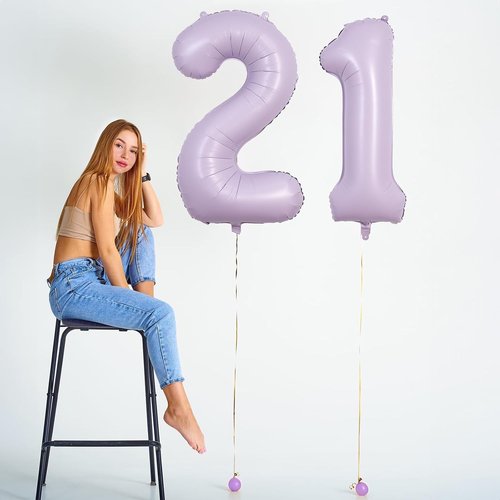 Light Purple Number 40 Birthday Balloons - 40 Inch Large Pastel Mylar Foil Balloons for 40th Anniversary Celebrations