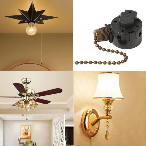 Ceiling Fan Switch Zing Ear ZE-268s2, 3 Speed 4 Wire Fan Replacement Parts Accessories Pull Chain Switch Compatible For Ceiling Fans Wall Lights Cabinet Lamps(Bronze)