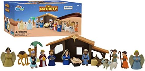 BibleToys Nativity Set - 18-Piece Christmas Manger Scene With Mini Storybook for Kids 3+