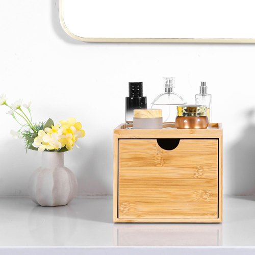 ZOBONETI Bamboo Disposable Face Towel Holder Compatible with Clean Towel XL, Wooden Clean Towels Xl Container with Drawer, Facial Towels Storage Box for Bathroom Countertop