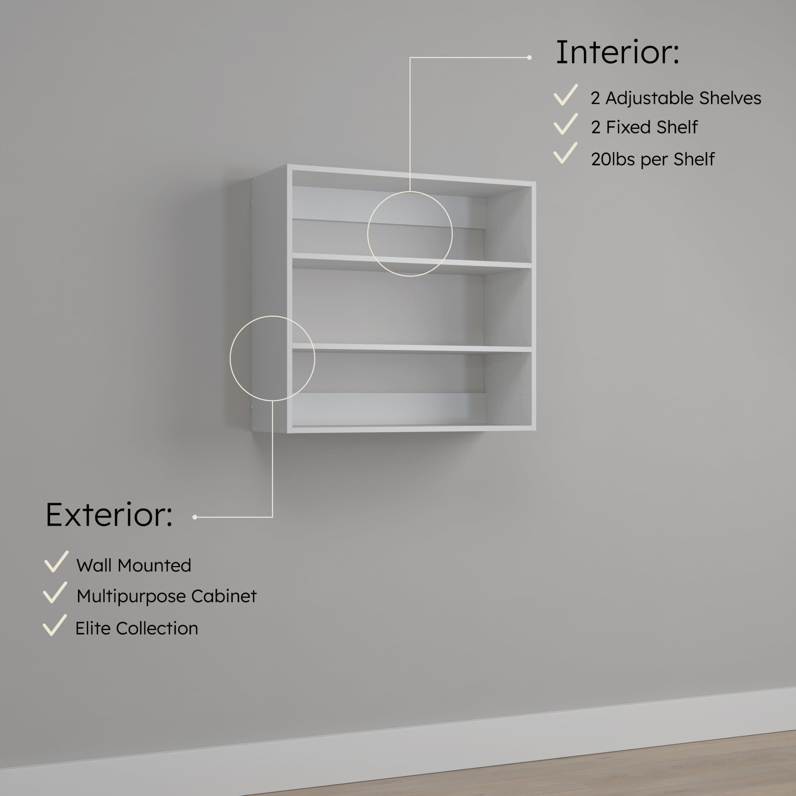 Prepac Elite 32” Wide Upper Cabinet, White Pantry Kitchen Storage Cabinet with 2 Adjustable Shelves for Garage, Laundry, 12" D x 32" W x 30" H