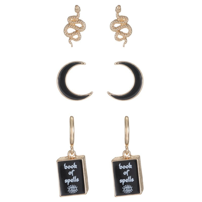 Halloween Enchanted Gold Earrings Set - Spell Variation, 3 Pairs