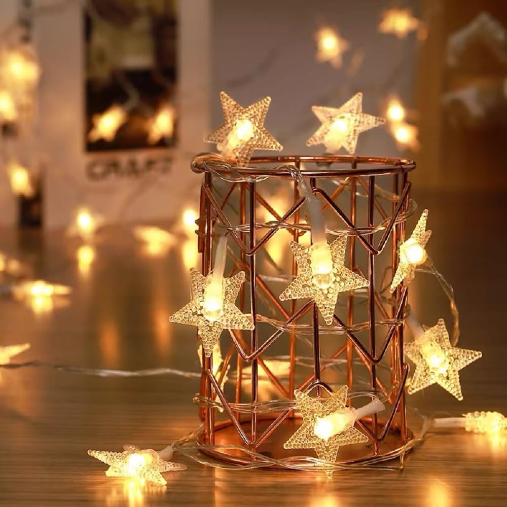 WFGGEH Star Fairy String Lights - 10ft Warm White LED Lights for Birthday & Christmas Decor