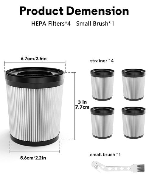 Leemone Filter Replacement Compatiable with Fabuletta FSV101 & FSV001, Lubluelu 202, Girnoor G160 & G165, Afoddon A300, Oraimo OSV-102, Besswin W26, VacLife VL732 Cordless Vacuum Cleaners, 4 Pack