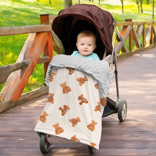 FIGEPO Bear and Buffalo Check Plaid Baby Blanket Gender Neutral Blankets for Newborn Baby Girls or Boys Nursery Toddler Double Layer Blanket with Dotted Backing and Bear Printed (Bear1)