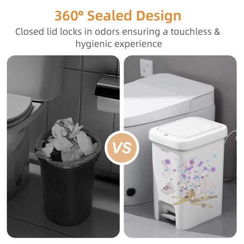 MOPALL 16.5L/4.4Gal Bathroom Trash Can with Lid Soft Close, Slim Trash Can with Pop-Up Lid & Step On Foot Pedal, Garbage Can Waste Bin Trash Bin Wastebasket for Home Kitchen Garage Apartment Office RV