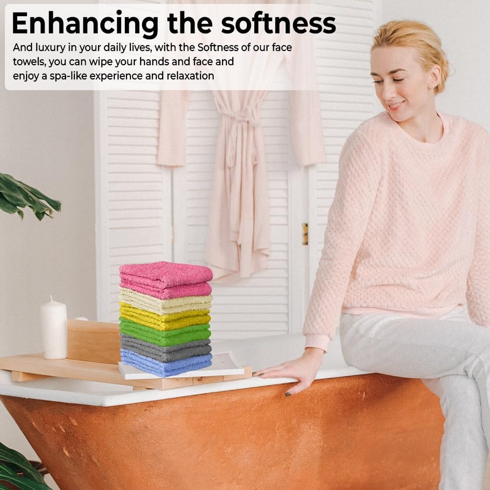 QUBA LINEN 100% Cotton Washcloth Set – Soft, Absorbent Face Towels for Bathroom & Gym Use – Durable & Reusable Wash Cloths - Butterfly (Multi-Color), 12 x 12 Inches, Pack of 24