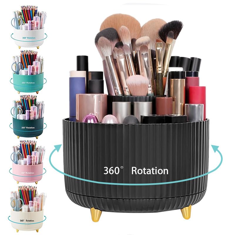 Y9A5N0K3O Makeup Brush Holder,360° Rotating Makeup Brush Organizer,5 Slot Make up Brushes Cup for Cosmetics,Large Capacity,For Nail Polish, Art Supply, Bathroom Vanity,Cosmetics Organizer,Black