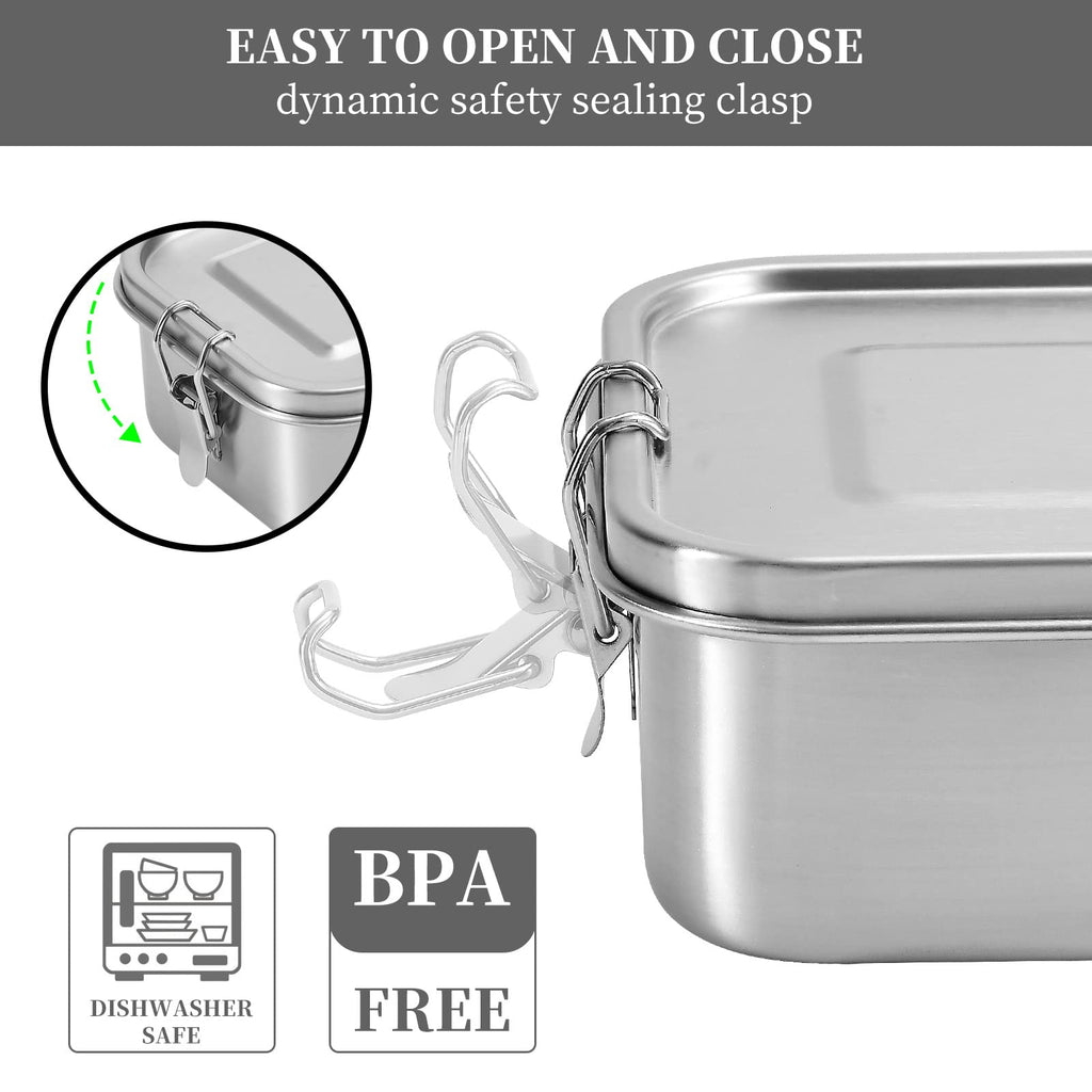 UPTRUST Stainless Steel Lunch Box, 800ML/27oz, Metal Bento Boxes with Lockable Clips t, Adjustable Divider included, Metal Lunch box for Travel & Work