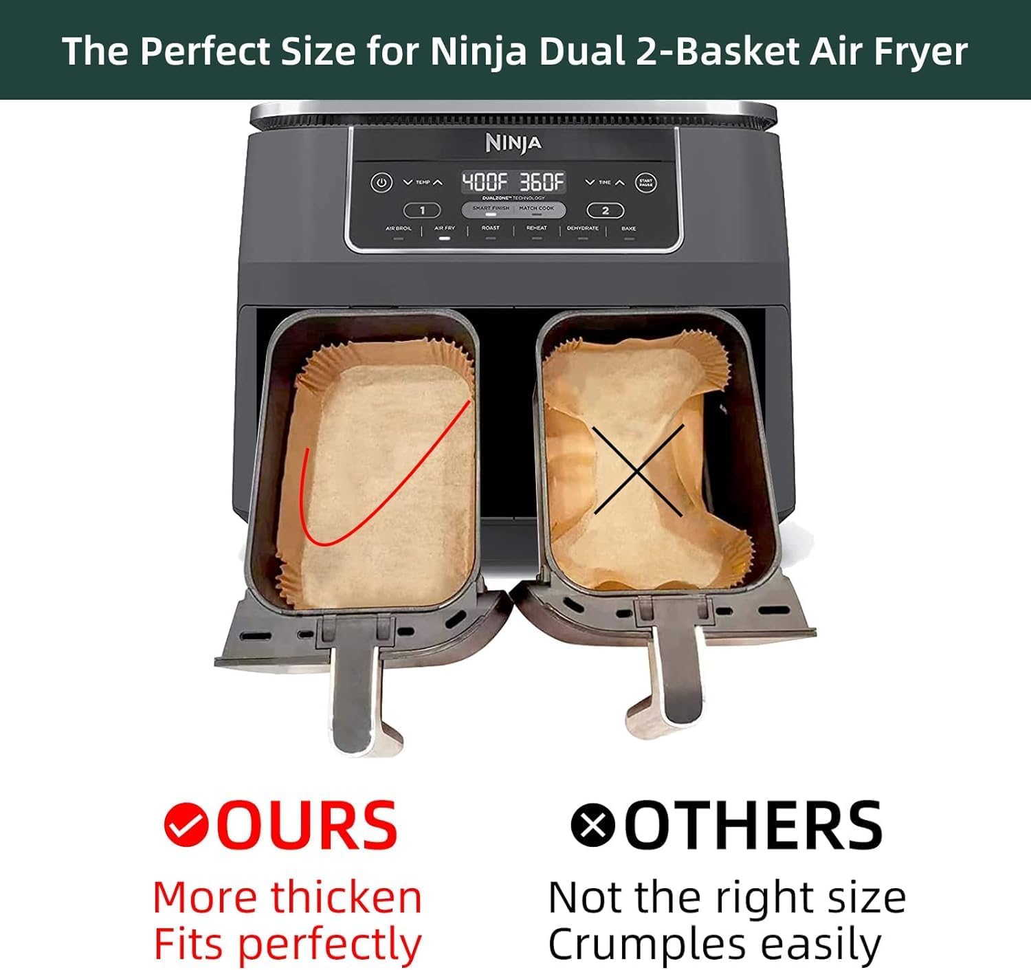Ninja Air Fryer Disposable Paper Liners - Non-Stick Parchment for Baking | 125PCS, 8.6in x 5.5in