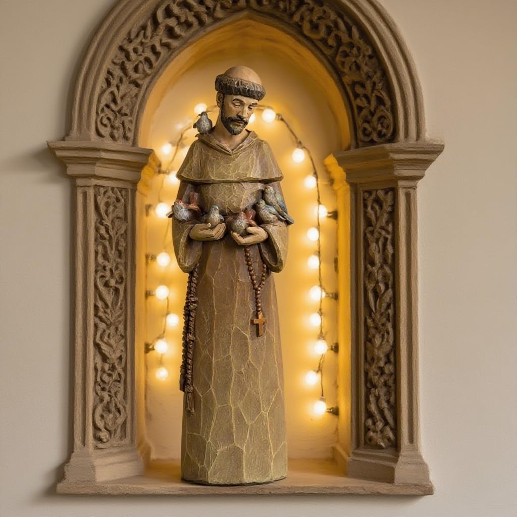 St. Francis Statue - 12-Inch Premium Resin Sculpture with Wood Carving Texture | Patron Saint of Animals & Nature