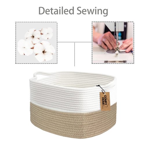 Comfy-Homi Cotton Rope Woven Storage Basket - Decorative Organizer with Handles | 13.5"x11"x9.5" - Light Brown