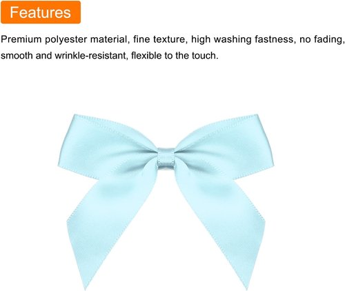 MECCANIXITY Mini Fabric Satin Ribbon Bows - 100Pcs 2.5" Sky Blue for Craft DIY & Wedding Decor