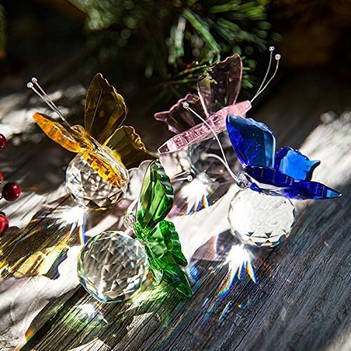 H&D Hyaline & Dora Crystal Butterfly Figurine Set - Elegant Cut Glass Statues | Pack of 4