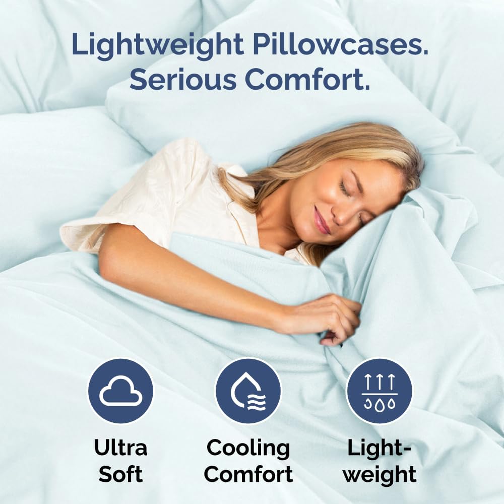 Queen Pillow Cases Set of 4 - Ultra Soft Hotel Quality Covers | Wrinkle-Free, Stain & Fade Resistant - Ice Blue