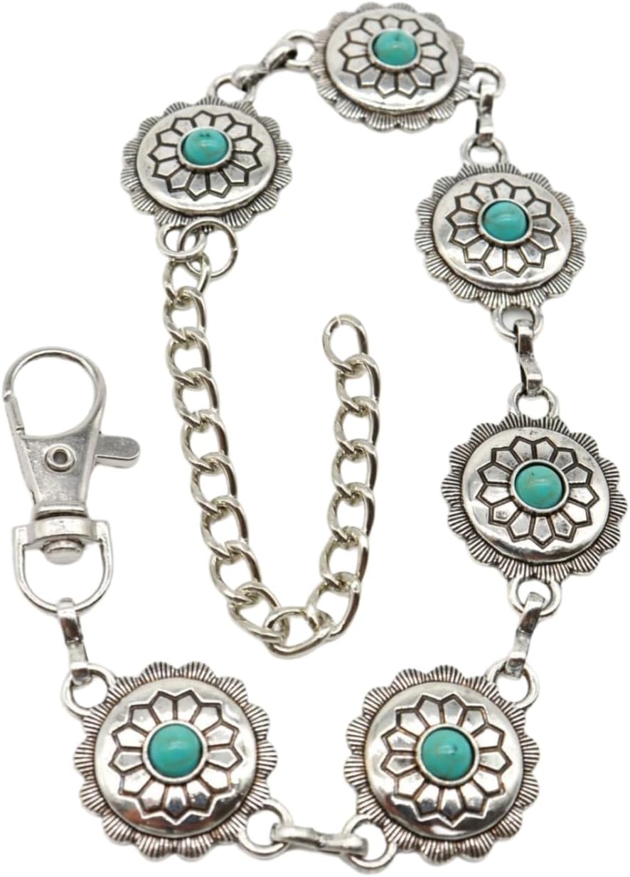 TrendyFashionJewelry Women's Western Boot Bracelet - Silver Chain Anklet with Turquoise Beads & Flower Charms