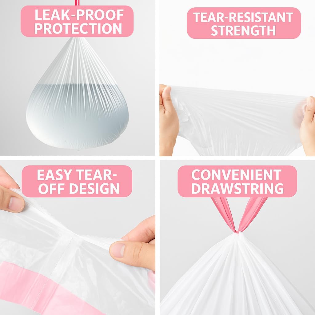 Regine Switzerland 13 Gallon Drawstring Trash Bags - Heavy-Duty, Leak-Proof & Odor-Free, 120 Count