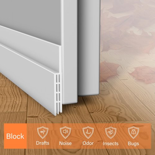 2 Packs Door Draft Stopper,Under Door Sweep for Bottom of Door,Weather Stripping Door Seal,Noise Stopper,Garage Window Blocker Noise Cold Air Insulation,Draft Guard (White, 39.3" L)