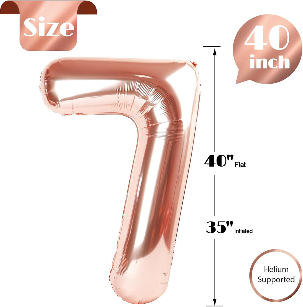 Rose Gold Number 7 Balloon - 40 Inch Giant Foil Balloon for 7th Birthday Party Decorations