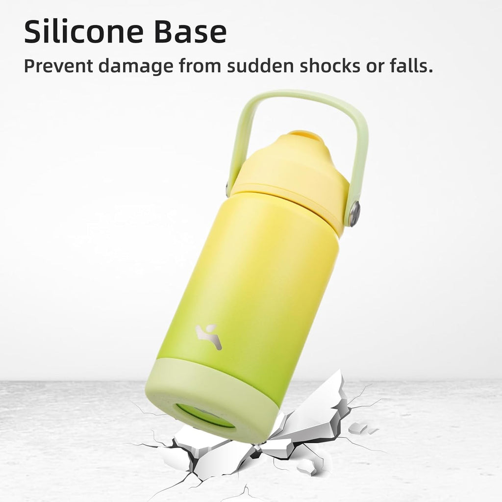 Skiennix Insulated Water Bottle - 12 Oz Stainless Steel with Straw Lid & Silicone Handle | Lime