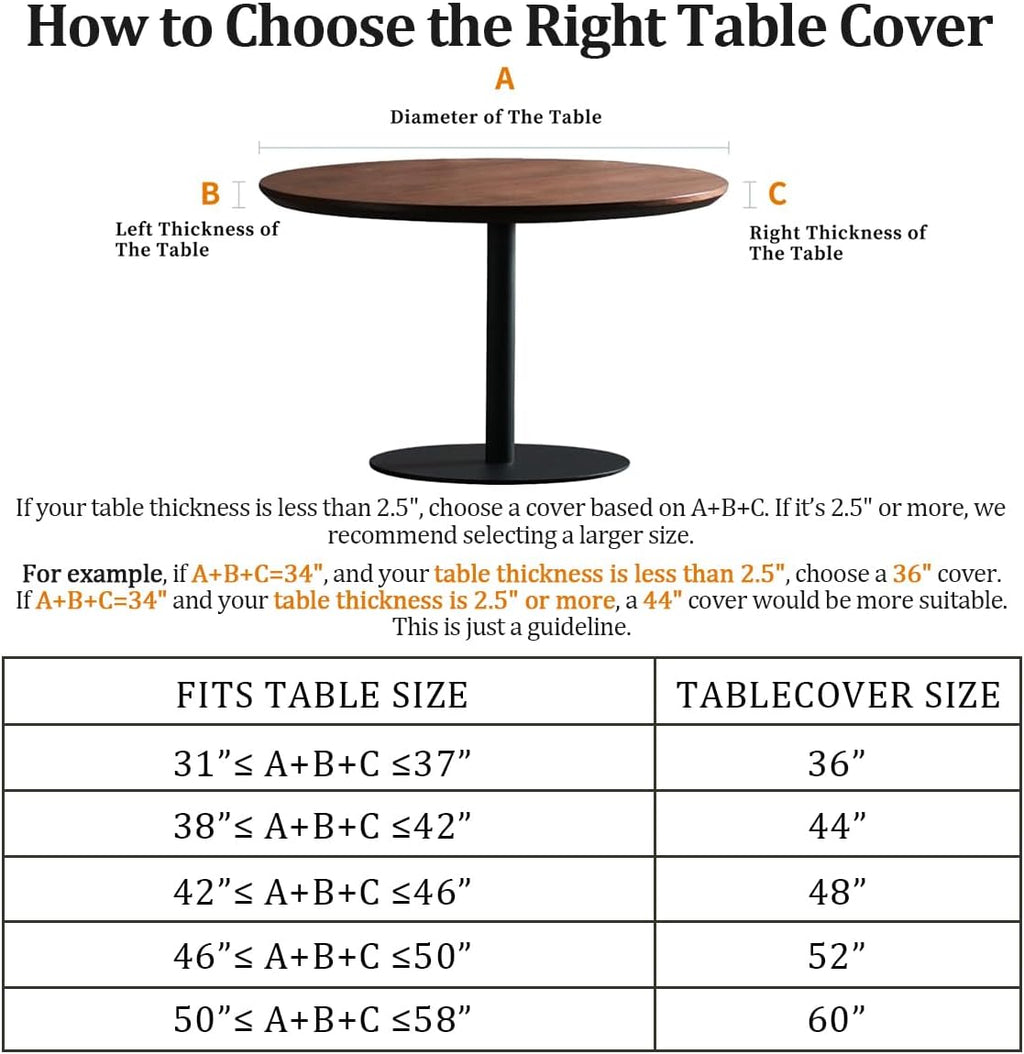 Skiennix Waterproof Tablecloth - Elastic Fit for Round Tables 36"-70" | Indoor & Outdoor Use, 60" Geometry Design