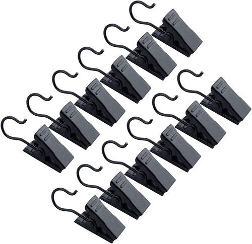JANYUN Heavy-Duty Metal Curtain Clips - 30 Pack Small Hook Clips for Home Decor & Art Display - Black