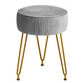 IBUYKE Velvet Round Footrest Ottoman, Makeup Vanity Stool Side Table, Dressing Table Seat, Pouf Couch Stool, Golden Steel Legs, Gray LG-30G