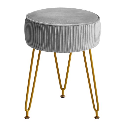 IBUYKE Velvet Round Footrest Ottoman, Makeup Vanity Stool Side Table, Dressing Table Seat, Pouf Couch Stool, Golden Steel Legs, Gray LG-30G