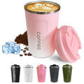 SPLMIFA Travel Coffee Mug Leak-Proof, Reusable Coffee Cups with Lids, Stainless Steel Vacuum Insulated Coffee Tumblers, Thermal Insulation Cup for Men and Women Hot & Cold Drinks(2nd-Pink White, 12OZ)