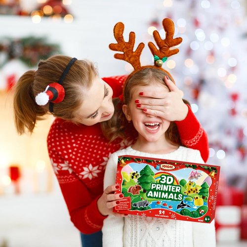 JOICEE 2025 Christmas Advent Calendar with Mini 3D Print Animals, 24 Days Mini Animal Figurines Toys Set Xmas Articulated Flexible Fidget Gifts for Kids Boys Girls Christmas Party Favors