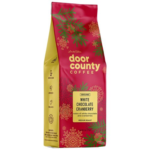 Door County Coffee White Chocolate Cranberry Flavored Coffee Ground - 8oz Bag - Holiday Seasonal - Medium Roast - 100% Specialty Arabica
