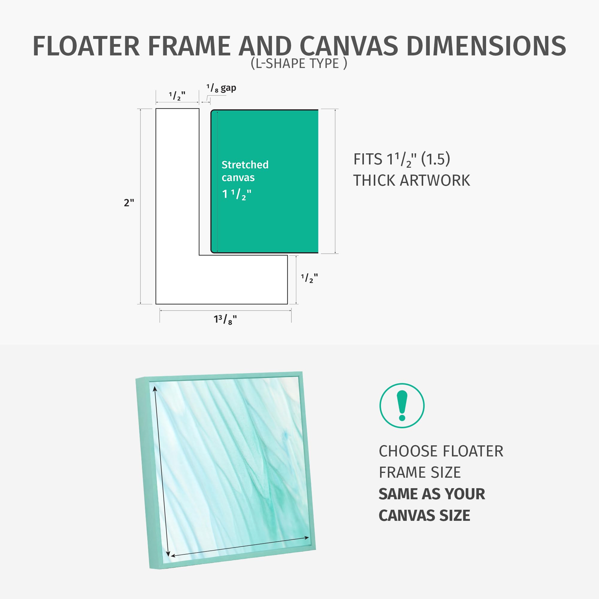 Pixy Canvas Floater Frame 16x16 for 1-1/2 (1.5) inch Deep Canvas Paintings/Canvas Prints/Wood Canvas Panels/Wall Art/Wall Decor/Home Decor/Artwork (Distressed White, 16 x 16 inch, Square)