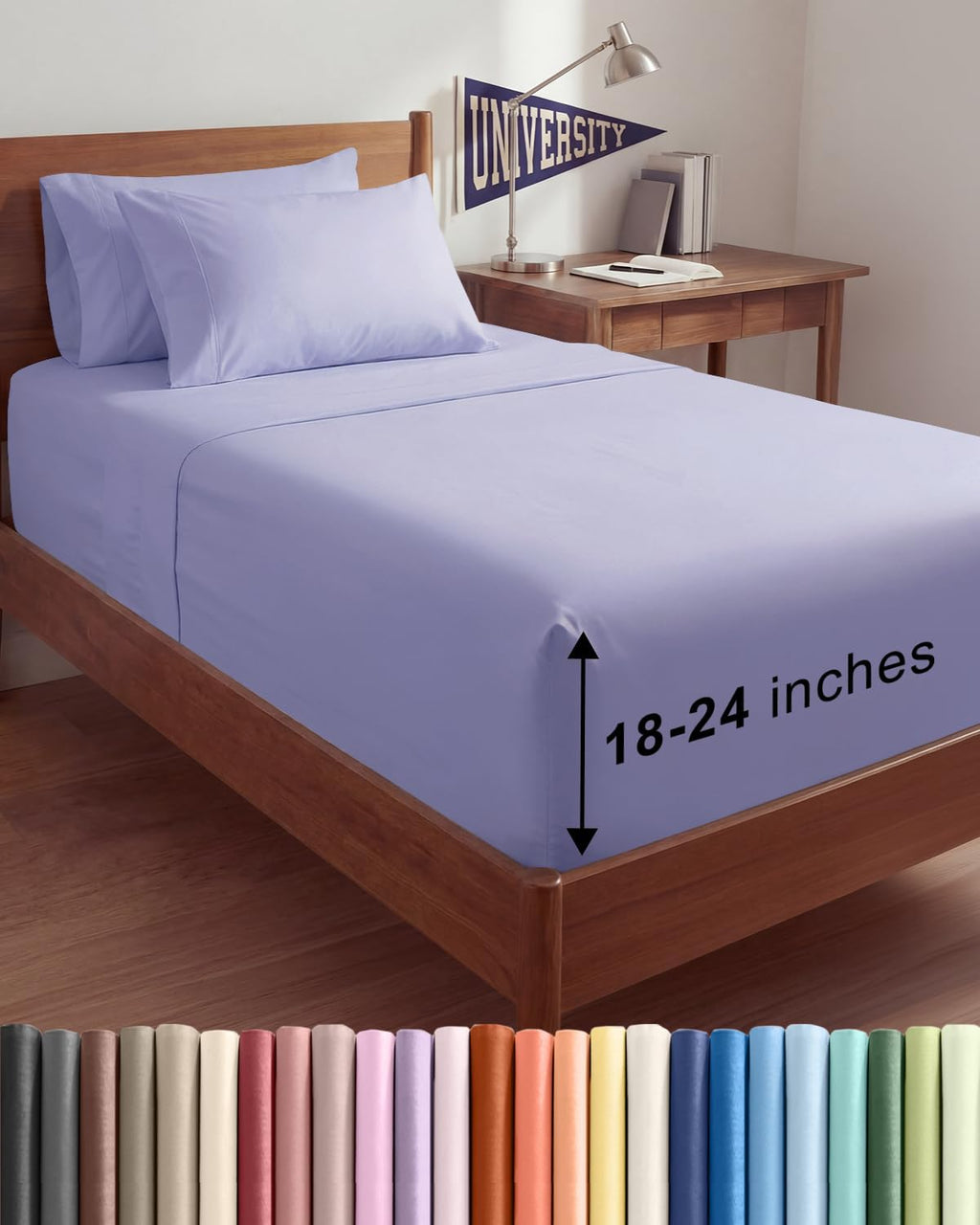 Skiennix Extra Deep Twin XL Sheet Set - 4-Piece Breathable Cooling Bedding - Soft, Wrinkle-Free Lavender