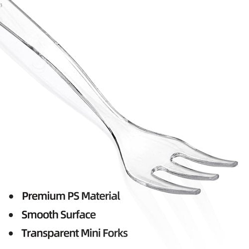 Covzoe 500 Pieces Plastic Mini Forks, 3.7 x 0.6 Inch Clear Small Dessert Forks, Disposable Tiny Appetizer Fork, Exquisite Mini Tasting Forks Utensils for Fruit Cakes Party Serving Supplies