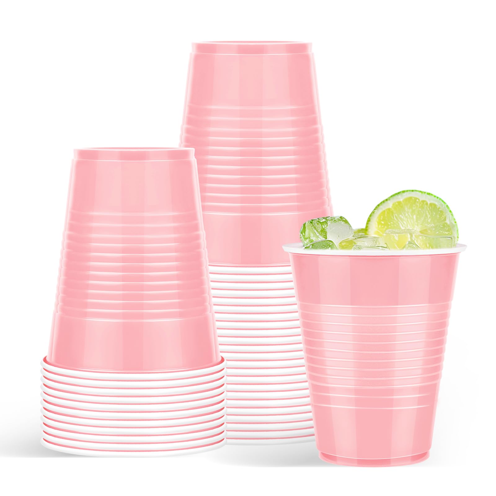 Liengoron 50 Pack Pink Plastic Cups 18 Ounce Pink Cups Plastic Disposable Cup Bulk Cup for Party Wedding Birthday