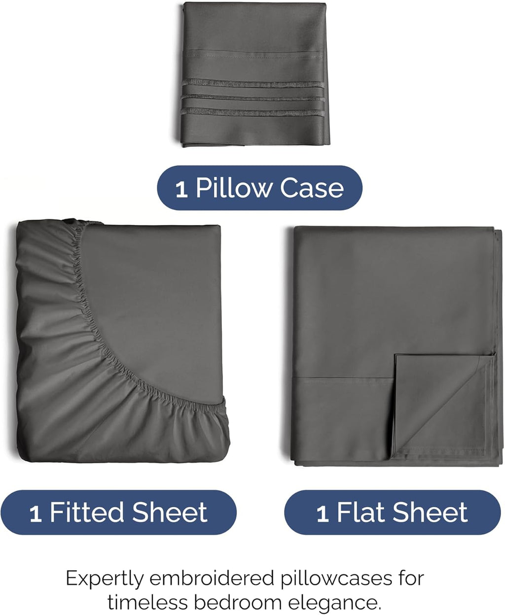 Regine Switzerland Twin XL Sheet Set - Comfy Cooling Bedding for All - Deep Pockets, Soft & Wrinkle-Free - Charcoal